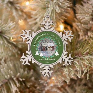 Erstes Weihnachten in unserem neuen Zuhause Hausfo Schneeflocken Zinn-Ornament