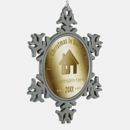 Erstes Weihnachten in unserem neuen Zuhause | Schneeflocken Zinn-Ornament (Links)