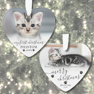 Erstes Weihnachten Katze Foto Herz Ornament