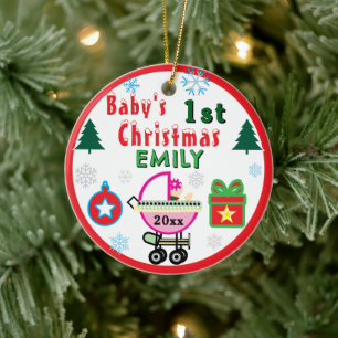 Erstes Weihnachten Mädchen Grün NAME Keramik Ornament