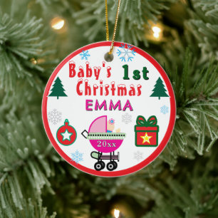 Erstes Weihnachten Mädchen Rosa Name PHOTO Keramik Ornament