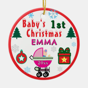 Erstes Weihnachten Mädchen Rosa Name PHOTO Keramik Ornament