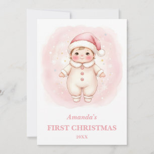 Erstes Weihnachten Mädchen Rosa Weihnachtsmann-Fot Karte