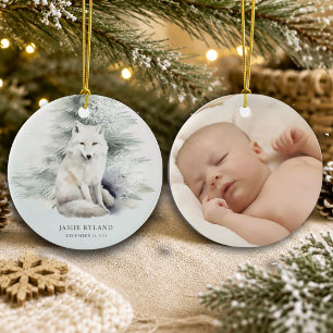 Erstes Weihnachten mit Baby im Wald Foto Keramik Ornament