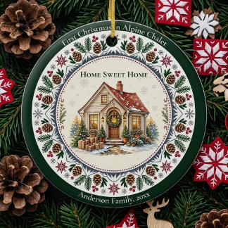 Erstes Weihnachten Neues Alpen-Chalet Zuhause ist Keramik Ornament