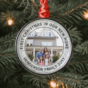 Erstes Weihnachten Neues Zuhause Foto Eleganter Fa Ornament Aus Metall