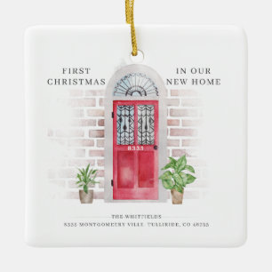 Erstes Weihnachten neues Zuhause rote Tür Boho Keramikornament