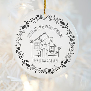 Erstes Weihnachten neues Zuhause Schwarz Weiß Keramik Ornament