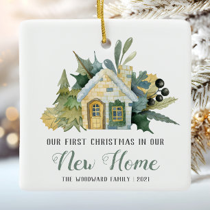 Erstes Weihnachten neues Zuhause Wasserfarbe Haus Keramikornament