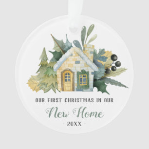 Erstes Weihnachten neues Zuhause Wasserfarbe Haus Ornament