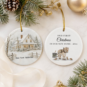 Erstes Weihnachten Neues Zuhause Winter Pferd Foto Keramik Ornament