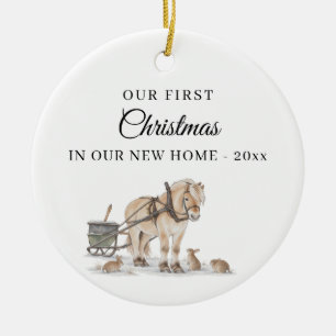 Erstes Weihnachten neues Zuhause Winter Pferd Keramik Ornament