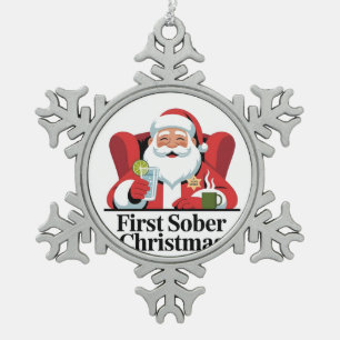 Erstes Weihnachten nüchtern Santa Nüchternheit Xma Schneeflocken Zinn-Ornament