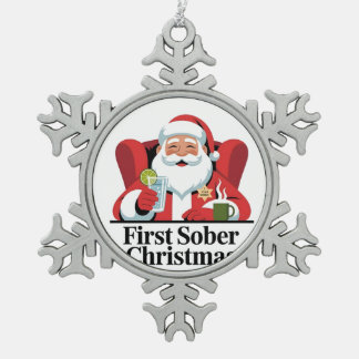 Erstes Weihnachten nüchtern Santa Nüchternheit Xma Schneeflocken Zinn-Ornament