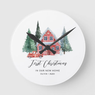 Erstes Weihnachten Personalisierter Weihnachtsbaum Runde Wanduhr