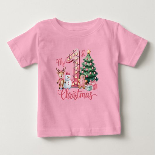 Erstes Weihnachten rosa Baby Mädchen Baby T-shirt (Vorderseite)
