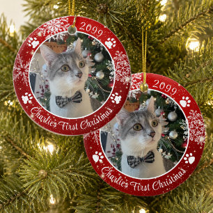 Erstes Weihnachten Schneekristall Foto Rot Weiß Ka Keramik Ornament