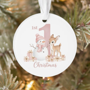 Erstes Weihnachten Schneemann Reh Mädchen Ornament