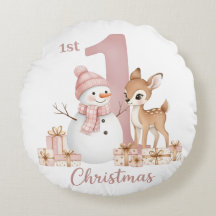 Erstes Weihnachten Schneemann Reh Mädchen