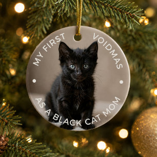 Erstes Weihnachten Schwarze Katzenmutter Foto Ande Keramik Ornament