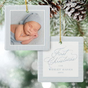 Erstes Weihnachten Seersucker Rahmen süßes Foto Keramikornament