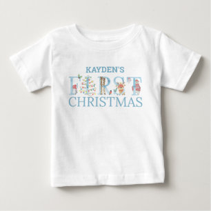 Erstes Weihnachten Süße Tier Buchstaben Jungen Nam Baby T-shirt