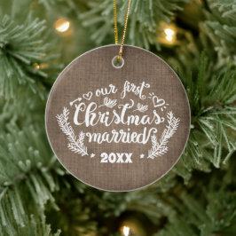 Erstes Weihnachten Verheiratet Foto Andenken Keramik Ornament