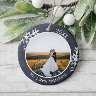 Erstes Weihnachten Verheiratet Foto Rustikale Schn Keramik Ornament
