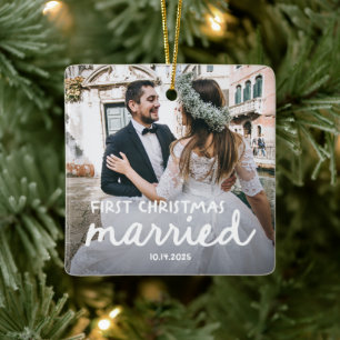 Erstes Weihnachten Verheiratet   Handgezeichnete S Keramikornament