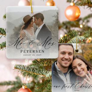 Erstes Weihnachten verheiratet Herr und Frau 2 Fot Keramikornament