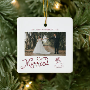 Erstes Weihnachten Verheiratet Herr und Frau Foto Keramikornament