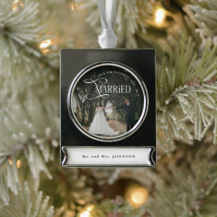 Erstes Weihnachten Verheiratet Herr und Frau Paarf Banner-Ornament Silber
