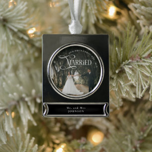 Erstes Weihnachten Verheiratet Herr und Frau Paarf Banner-Ornament Silber