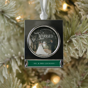 Erstes Weihnachten Verheiratet Herr und Frau Paarf Banner-Ornament Silber