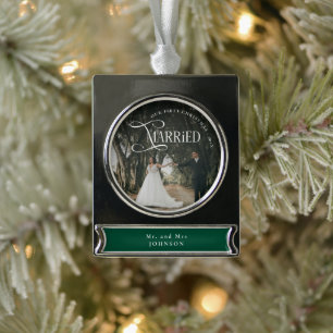 Erstes Weihnachten Verheiratet Herr und Frau Paarf Banner-Ornament Silber