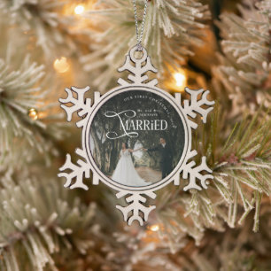 Erstes Weihnachten Verheiratet Herr und Frau Paarf Schneeflocken Zinn-Ornament
