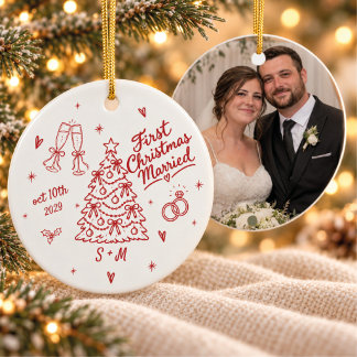Erstes Weihnachten Verheiratet Hochzeitsfoto Datum Keramik Ornament