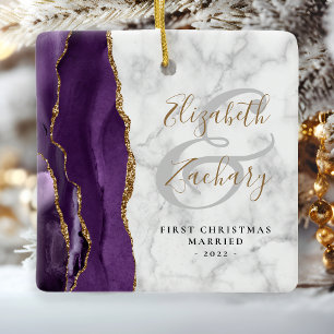 Erstes Weihnachten Verheiratet Lila Achat Marmor G Keramikornament