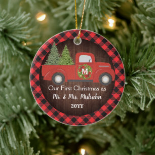 Erstes Weihnachten Verheiratet LKW Kariert Herr Fr Keramik Ornament
