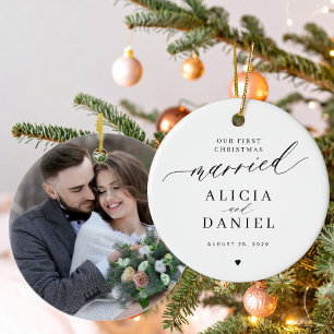 Erstes Weihnachten verheiratet modernes Foto Keramik Ornament