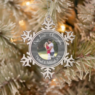 Erstes Weihnachten Verheiratet Schneeflocken Zinn-Ornament