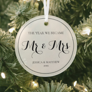 Erstes Weihnachten Verheiratet Schwarz und Weiß He Ornament Aus Glas