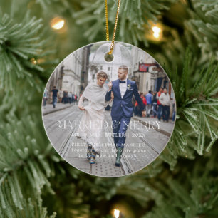 Erstes Weihnachten Verheiratet Sentimentale Foto Keramik Ornament