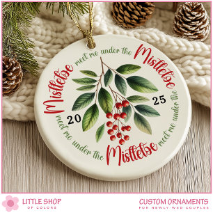 Erstes Weihnachten verheiratet unter dem Mistelzwe Keramik Ornament