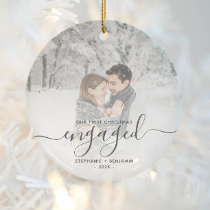 Erstes Weihnachten verlobt Benutzerdefiniertes Fot Keramik Ornament