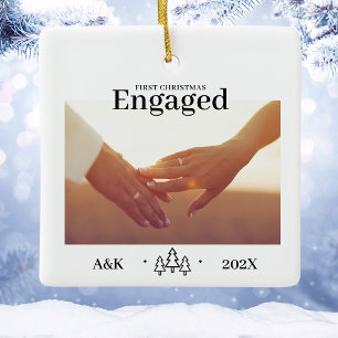 Erstes Weihnachten Verlobt Benutzerdefiniertes Fot Keramikornament