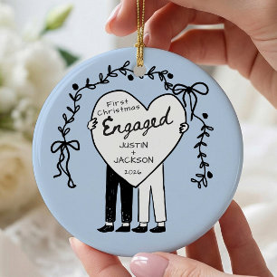 Erstes Weihnachten verlobt Blaues Ornament