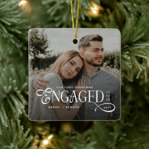 Erstes Weihnachten Verlobt Chic Paare 2 Fotos Keramikornament