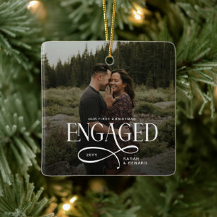 Erstes Weihnachten Verlobt Chic Paare 2 Fotos Keramikornament
