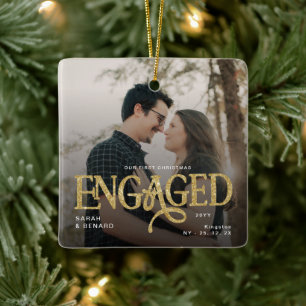 Erstes Weihnachten Verlobt Chic Paare 2 Fotos Keramikornament